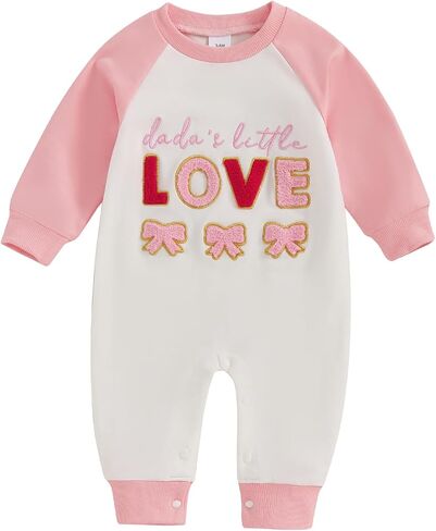 Newborn Baby Boy Girl Valentines Day Outfit Love Embroidery Romper Jumpsuit Long Sleeve Bodysuit One Piece Clothes in Saudi Arabia