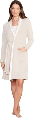 Barefoot Dreams® CozyChic Ultra Lite® Tipped Ribbed Short Robe, Dove Gray-Mineral, Small/Medium in Kuwait