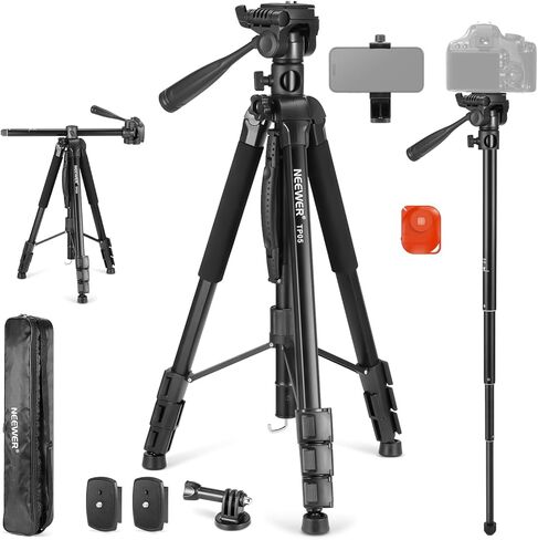 NEEWER Basic 74" Video Tripod Monopod w/ 3 Way Pan Tilt Head & Remote, Overhead Camera Mount w/Horizontal Central Axis, Phone Holder for DSLR, iPhone, Telescope, Projector, Max Load 17.6lb, TP05 in Saudi Arabia