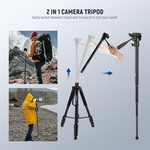 NEEWER Basic 74" Video Tripod Monopod w/ 3 Way Pan Tilt Head & Remote, Overhead Camera Mount w/Horizontal Central Axis, Phone Holder for DSLR, iPhone, Telescope, Projector, Max Load 17.6lb, TP05 in Saudi Arabia
