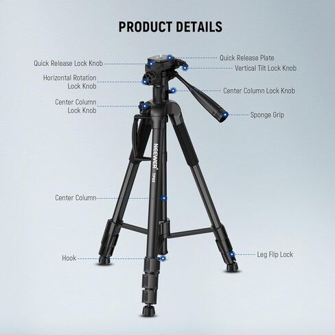 NEEWER Basic 74" Video Tripod Monopod w/ 3 Way Pan Tilt Head & Remote, Overhead Camera Mount w/Horizontal Central Axis, Phone Holder for DSLR, iPhone, Telescope, Projector, Max Load 17.6lb, TP05 in Saudi Arabia
