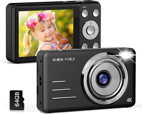 Digital Camera, FHD 1080P Kids Camera, 48MP Point and Shoot Digital Cameras, 16X Zoom, Anti Shake, Compact Small Camera for Kids Gifts for Teens Girls Boys in Saudi Arabia