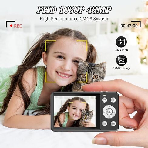 Digital Camera, FHD 1080P Kids Camera, 48MP Point and Shoot Digital Cameras, 16X Zoom, Anti Shake, Compact Small Camera for Kids Gifts for Teens Girls Boys in Saudi Arabia