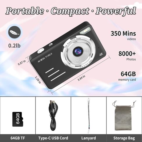 Digital Camera, FHD 1080P Kids Camera, 48MP Point and Shoot Digital Cameras, 16X Zoom, Anti Shake, Compact Small Camera for Kids Gifts for Teens Girls Boys in Saudi Arabia