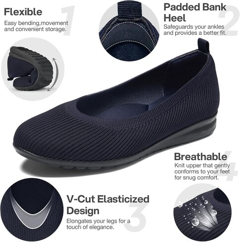 ZURIN Womens Knit Ballet Flats with Arch Support Comfortable Ballet Dressy Flats,Round Toe Slip On Flats Dress Shoes for Dressy Work Casual in Saudi Arabia