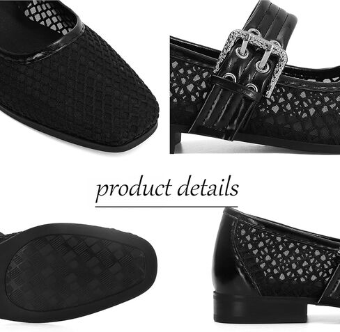 Dsevht Mary Janes Flats for Women Fashion Square Toe Flat Low Heel Easy Buckle Strap Flats Shoes in Kuwait