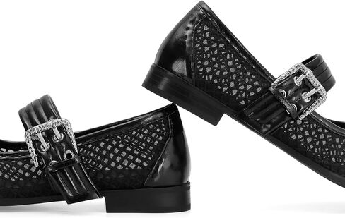Dsevht Mary Janes Flats for Women Fashion Square Toe Flat Low Heel Easy Buckle Strap Flats Shoes in Kuwait