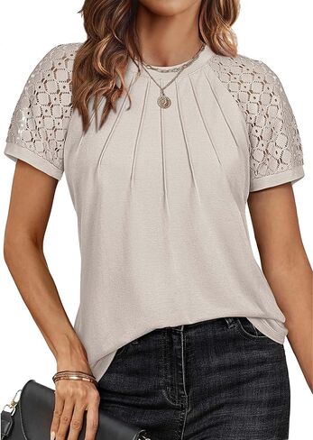 ATHMILE Womens Tshirts Trendy Fashion Tops Lace Short Sleeve Business Tee Shirts Casual Knitted Blouses Summer Outfits 2025 in Kuwait