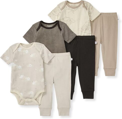 Burt's Bees Baby Unisex Baby 6-Piece Bodysuit and Pant Set, 100% Organic Cotton Infant Outfit Baby Essentials in Saudi Arabia