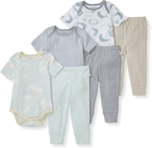 Burt's Bees Baby Unisex Baby 6-Piece Bodysuit and Pant Set, 100% Organic Cotton Infant Outfit Baby Essentials in Saudi Arabia