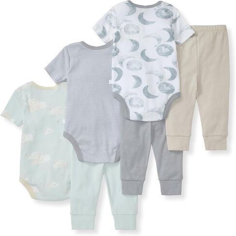 Burt's Bees Baby Unisex Baby 6-Piece Bodysuit and Pant Set, 100% Organic Cotton Infant Outfit Baby Essentials in Saudi Arabia