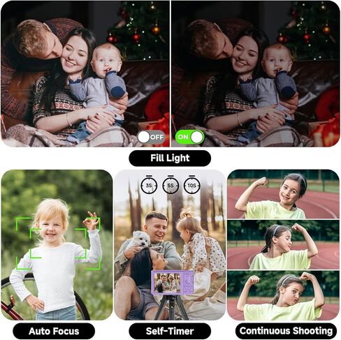 Digital Camera, FHD 4K 44MP Digital Camera, 16X Digital Zoom, Digital Point and Shoot Camera with 3-LED Fill Lights, 64GB SD Card, Compact Camera for Kids Teen Boys Girls, Cream in Kuwait