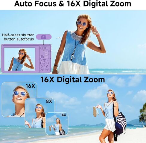 Digital Camera, FHD 4K 44MP Digital Camera, 16X Digital Zoom, Digital Point and Shoot Camera with 3-LED Fill Lights, 64GB SD Card, Compact Camera for Kids Teen Boys Girls, Cream in Kuwait