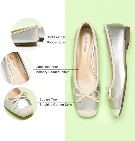 C.Paravano Ballet Flats | Square Toe Shoes | Bow Slip Ons | Ballet Shoes for Women | Dressy Flats for Women in Saudi Arabia