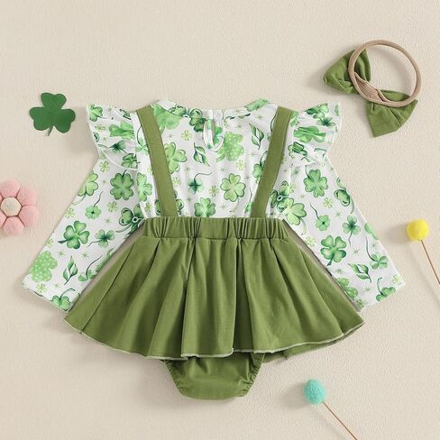 Infant Baby Girl Romper Dress Valentines St patricks Easter Outfit Cute Ruffle Long Sleeve Bodysuit Jumpsuits in Kuwait