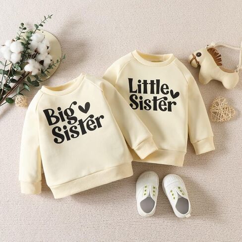 FIOMVA Baby Girl Sister Matching Crewneck Sweatshirt Big/Little Sister Long Sleeve Shirt Pullover Top Fall Winter Clothes in Kuwait