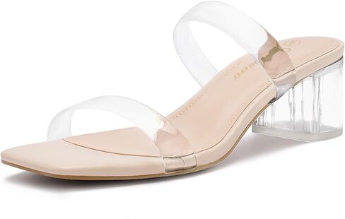 Athlefit Women's Two Strap Open Toe Heels Sandals Chunky Block Comfortable Slip On Low Heel Dress Shoes in Kuwait