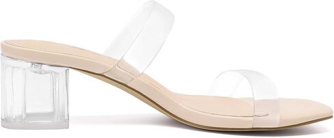 Athlefit Women's Two Strap Open Toe Heels Sandals Chunky Block Comfortable Slip On Low Heel Dress Shoes in Kuwait