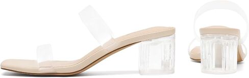 Athlefit Women's Two Strap Open Toe Heels Sandals Chunky Block Comfortable Slip On Low Heel Dress Shoes in Kuwait