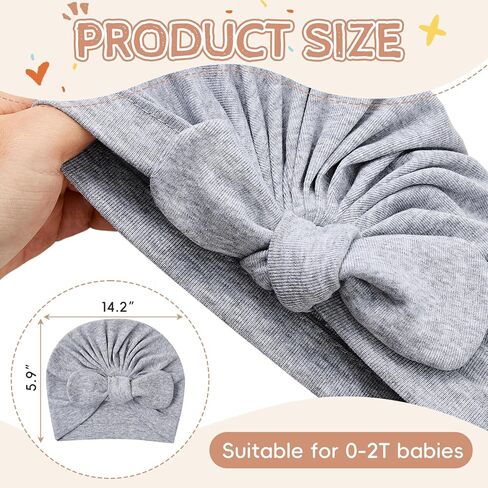 Zando 4PCS Baby Hats with Big Bow Cotton Hat Breathable Newborn Hats for Boys Girls Toddler Hospital Hat Baby Turban 0-2T in Kuwait