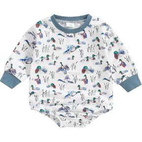 FIOMVA Baby Boy Sweatshirt Romper Fall Winter Clothes Outfits Sweater Onesie Long Sleeve Bubble Romper Bodysuit