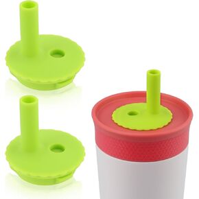 2pcs Flexible Straw for Owala Kids Water Bottle 12/15oz, Flower Pattern Soft Lid Straw Accessories for Owala Kids Insulation Stainless Steel Tumbler 12oz, Plastic Bottle 15oz, BPA-Free(Green)