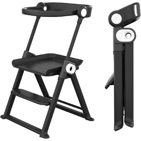 Cowiewie Folding Toddler Tower, Easy to Fold Kids Kitchen Step Stool, Space-Saving Kitchen Stool Helper for Toddler Black