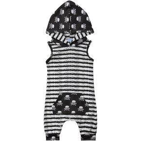 Newborn Baby Hooded Romper Boy Girl Sleeveless Striped Skull Jumpsuit Bodysuit Cute Summer Fall Outfit Clothes