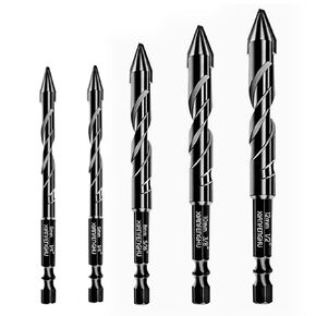 High Strength Eccentric Twist Drill Bit Set 5PCS, Hard High Speed Tungsten Steel Masonry Concrete Bit Set for Stone, Marble, Glass, Tile, Wood. (1/4" 1/4" 5/16" 3/8" 1/2")