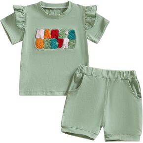 Toddler Baby Girl Summer Clothes Ruffle Short Sleeve T Shirt Tops Shorts 2 Piece Outfit Cute Baby Girl Clothes