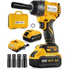 Cordless Impact Wrench 479Ft-lbs (650N.m) High Torque,1/2 inch Impact Wrench,3200 RPM Brushless Power Impact Gun with 4.0 Ah Battery,Electric Impact Driver for Car Home