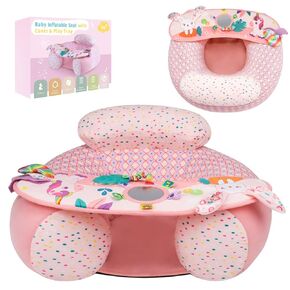 Baby Inflatable Seat with Cover for Babies 3-36 Months, Portable Baby Chair Sit Me Up Floor Seat with Detachable Activity Sensory Tray, Baby Seats for Sitting up, Unicorn