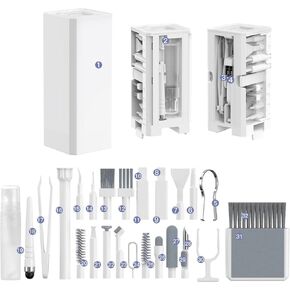 32-in-1 Electronics Cleaning Kit - Keyboard, Phone, Computer & Laptop Cleaner - MacBook, AirPods, Earbud & iPhone Charger Port Cleaning Tool - Tech Gadget Cleaner White