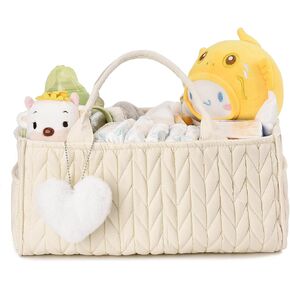 I IHAYNER Baby Diaper Caddy Cotton Rope Nursery Storage Bin and Car Organizer for Diapers and Wipes with Cute Pom-Pom Pink