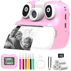 Kids Instant Print Camera, Holiday Birthday Gifts Portable Toys for 3-12 Years Old, Printable, Photo, Video, Game, Music with 32GB SD Card - Black and White
