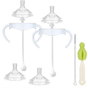 Sippy Cup Conversion Kit for Philips Avent Natural Baby Bottle, Transition Kit from Bottles, 4 Soft Sippy Spout Nipples, 2 Weighted Straw Attachments, 2 Bottle Handles and 2 Kinds Cleaning Brushes