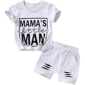 Happy Town Toddler Baby Boy Clothes Short Sleeve T-shirt and Shorts Boys Summer Clothes Set (White,4-5T)