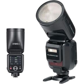 Flashpoint X100 Round Camera Flash - Canon, Powerful TTL & HSS Speedlight, 2.4G Wireless System, Rechargeable Lithium Battery, Compatible with Godox V100, On-Camera Flash for Professional Photography