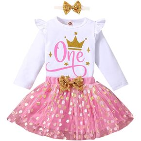 Baby Girl 1st Birthday Cake Smash Outfit Toddler Girl Princess Tutu Skirt set with Sequins Bowknot Headband 3Pcs