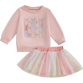 Toddler Baby Girl Valentines Outfit Long Sleeve Crewneck Sweatshirt Pullover Tulle Dress Cute Baby Winter Clothes in Kuwait
