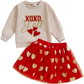 Toddler Baby Girl Valentines Outfit Long Sleeve Crewneck Sweatshirt Pullover Tulle Dress Cute Baby Winter Clothes