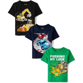 The Children's Place,Baby Boys,and Toddler Vehicle Short Sleeve Graphic T-Shirts,Multipacks,Excavator/My Luck/Race Cars 3-Pack,3 Years