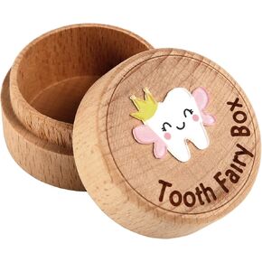 Tooth Fairy Box, Carved Wooden Box with 3D Tooth Cute Tooth Box Keepsake Lost Tooth Storage Box for Boys Girls Storing Lost Teeth