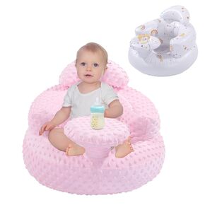 BALAPET Inflatable Baby Seat with Integrated Tray and Back Support for 3-36 Months Toddler, Soft Plush Baby Chair for Sitting Up, Blow Up Baby Floor Seat with Built in Air Pump(Pink)