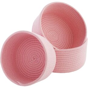Farmlyn Creek 3 Pack Pink Cotton Rope & Woven Storage Baskets, Montessori Nursery Organizer for Toys & Household Items, 3 Sizes (Small, Medium, Large)