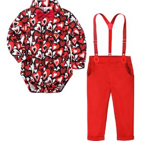 A&J DESIGN Baby Boys Suits Infant Print Gentleman Formal Wedding Suspenders Outfit with Bowtie