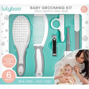 Lulyboo Ultimate 6-Piece Baby Grooming Kit Certified Safety, Include Brush Comb Scissors Emery Board Nail Clipper & Travel Bag - Baby Kits for Newborns with Premium Tools, Ideal Gift for Parents.