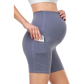 HOFISH Women's Maternity Yoga Shorts Over The Belly Summer Active Workout Running Pants Pockets MorandiGrey L