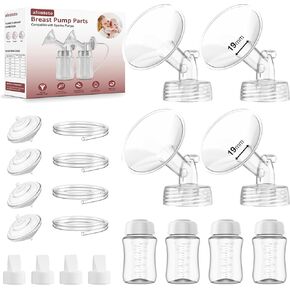 Pump Parts Compatible with Spectra S1/S2/9 Plus Breastpump, 4 Set Replacement Parts for Spectra Include 21mm Flange,Duckbill Valve,Backflow Protector,Tube,Bottle, Not Original Spectra S2 Accessories