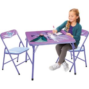 Disney Frozen Kids Folding Table & Chairs Set for Kid and Toddler 36 Months Up to 7 Years, Includes: 1 Table (24" L x 24" W x 20" H), 2 Chairs (13" L x 13.5" W x 21" H) Weight Limit: 70 lb